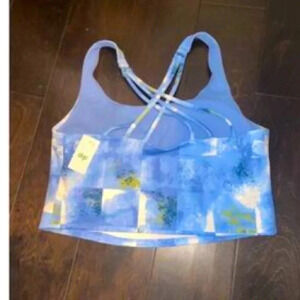 DIP  Take It Easy Printed Sports Bra Blue/Cream Size 1X Strappy Back